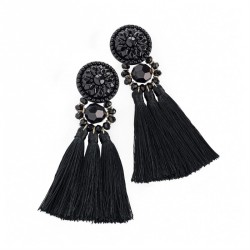 Earrings - Black tone thread tassel drop earring. -...