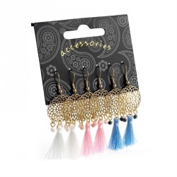 Earring set - Three pairs gold colour blue, pink and...