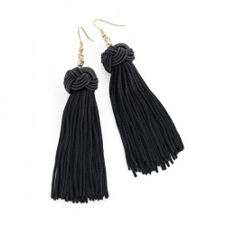 Earrings - Gold and black colour thread tassel earring. -...