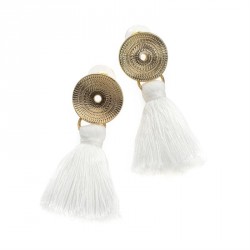 Earrings - Gold and white colour thread tassel earring. -...