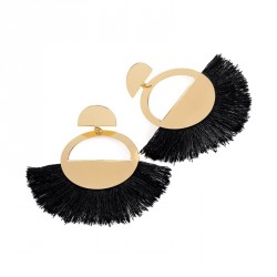 Earrings - Gold and black colour thread round tassel...