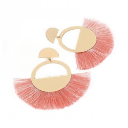 Earrings - Gold and coral colour thread round tassel...