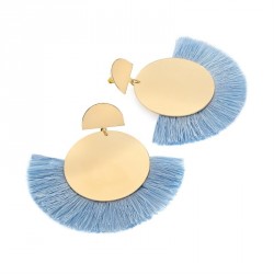Earrings - Gold colour blue thread round tassel earring....
