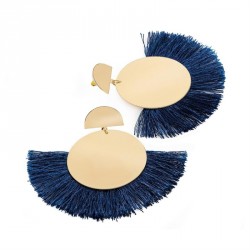 Earrings - Gold colour navy thread round tassel earring....