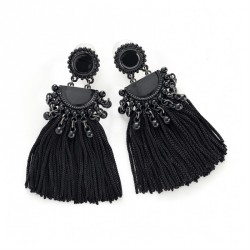 Earrings - Black thread tassel design earring. - (ER31946)