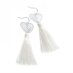 Earrings - Silver colour and white thread heart design...