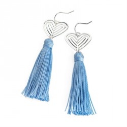 Earrings - Silver colour and blue thread heart design...