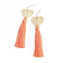 Earrings - Gold colour and peach thread heart design...