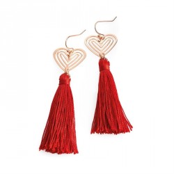 Earrings - Rose gold and red thread heart design tassel...