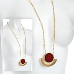 Necklace - Matt gold colour burgundy chain necklace. -...