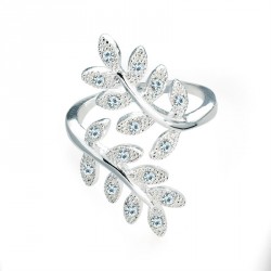 Ring - Silver colour crystal leaf design adjustable ring....