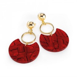 Earrings - Gold colour red marble effect drop earring. -...