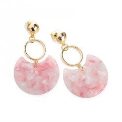 Earrings - Gold colour pink marble effect drop earring. -...