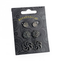 Earring set - Three pairs hematite and black diamond...