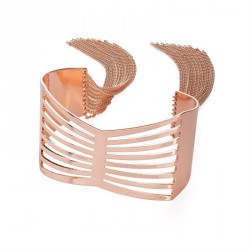 Bracelet - Rose gold colour chain tassel cuff bangle. -...