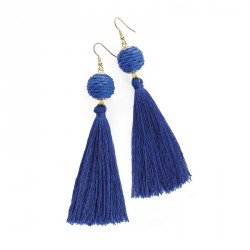 Earrings - Gold colour blue tone cord thread tassel...