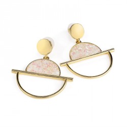 Earrings - Gold colour white AB glitter effect oval...