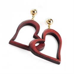 Earrings - Gold colour red wood effect heart design...