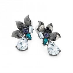 Earrings - Hematite crystal colour and blue tone crystal...