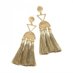 Earrings - Worn gold and gold colour thread tassel drop...