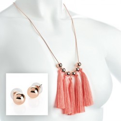 Earrings set - Rose gold colour peach tassel stud earring...