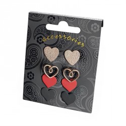 Earrings set - Four pairs rose gold, red and black heart...