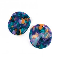 Earrings - Blue tone marble effect round earring. -...