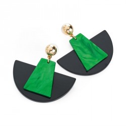 Earrings - Gold colour green and black marble effect drop...