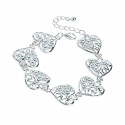 Bracelet - Silver colour crystal heart design chain...