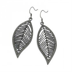Earrings - Hematite and black diamond colour leaf design...