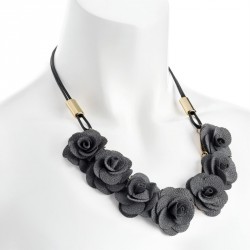 Necklace - Grey colour flower design cord necklace. -...