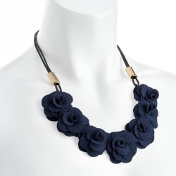 Necklace - Navy colour flower design cord necklace. -...