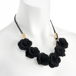 Necklace - Black colour flower design cord necklace. -...