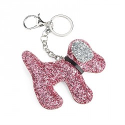 Keyring - Pink and silver colour glitter effect dog...