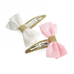 Hair clip set - Two piece white and pink, gold colour...