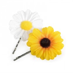 Hair clip set - Two piece white and yellow flower hair...