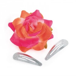 Hair flower and clip set - Three piece hot pink and...