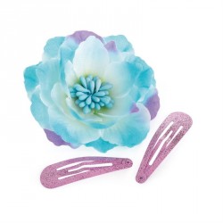 Hair flower and clip set - Three piece blue and lilac...
