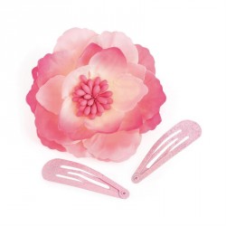 Hair flower and clip set - Three piece pink tone glitter...