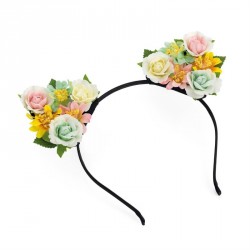 Hairband - Pink, green and yellow tone ear design flower...