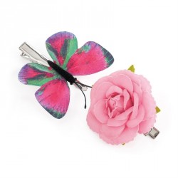 Hair clip set - Two piece pink tone flower and butterfly...