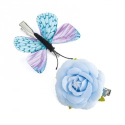 Hair clip set - Two piece blue tone flower and butterfly...