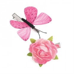 Hair clip set - Two piece pink tone flower and butterfly...