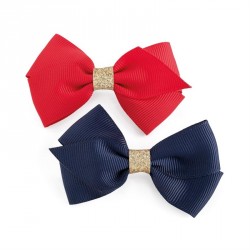 Hair bow set - Two piece red and navy colour bow with...