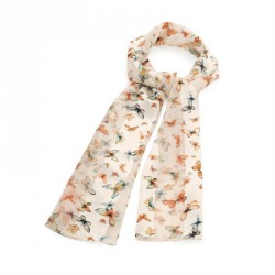 Scarf - Beige tone butterfly design satin stripe style...