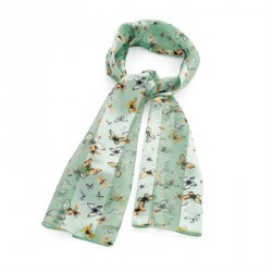 Scarf - Green tone butterfly design satin stripe style...