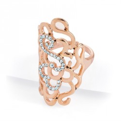 Ring - Rose gold colour crystal oval adjustable ring. -...