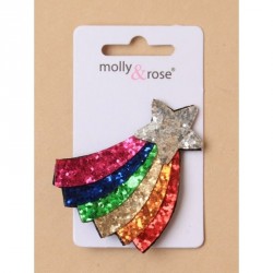 Hair Clips - 6cm Rainbow glitter shooting star on a...