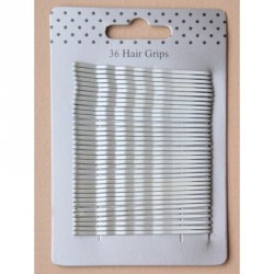 Hair Grip Slides - Card of 36 silver laquer 65mm kirby...
