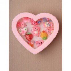 Ring Set - Pink heart shaped display box contains 12...